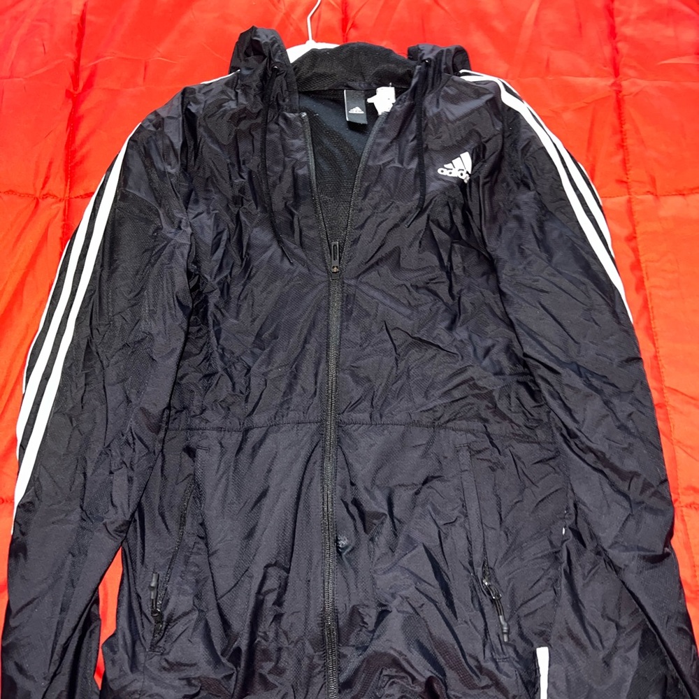 Adidas Black Windbreaker with White Stripes